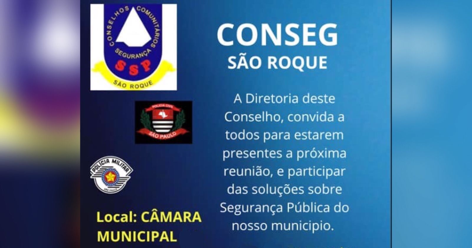 Conseg São Roque realizará reunião sobre Segurança Pública no dia 28