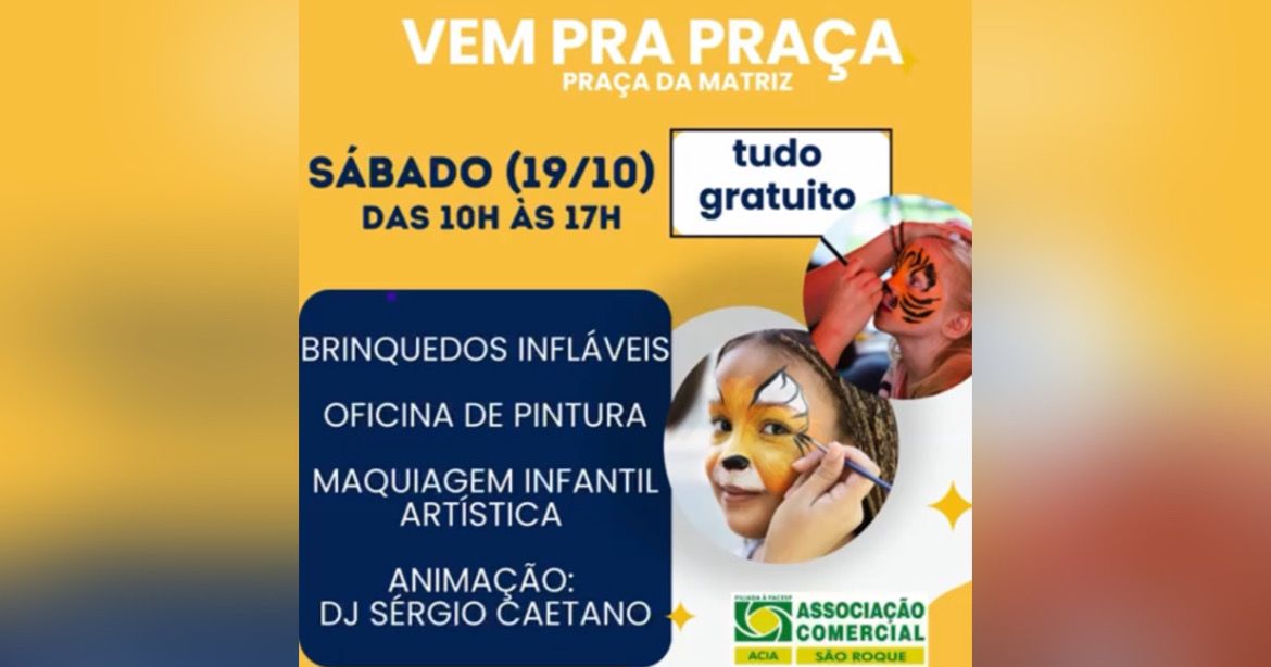 Nova edição do "Vem pra Praça" ocorre neste sábado (19) em São Roque