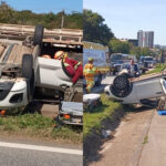 Carro capota após bater em caminhão na Raposo Tavares, em Sorocaba